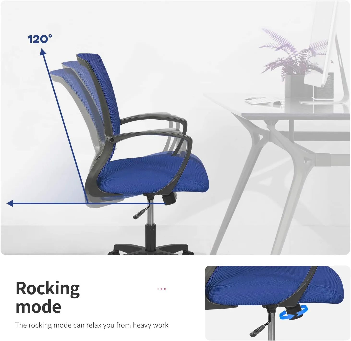 Conference Room Chairs Home Office Chair Ergonomic Desk Mesh Computer with Lumbar Support Armrest Mid Back Rolling Swivel Adjustable Task for Multiple Locations, Blue, 19.3x17.7x41.1 (MC-GF411)