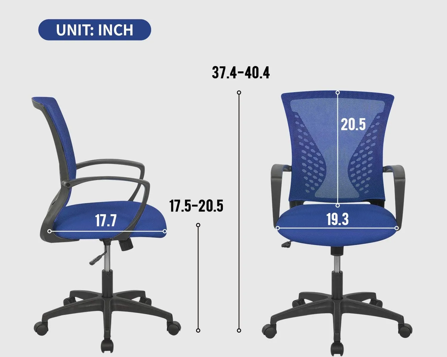 Conference Room Chairs Home Office Chair Ergonomic Desk Mesh Computer with Lumbar Support Armrest Mid Back Rolling Swivel Adjustable Task for Multiple Locations, Blue, 19.3x17.7x41.1 (MC-GF411)