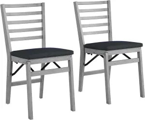 COSCO Contoured Back Wood Folding Chair with Fabric Seat, Gray Wash, 2-Pack