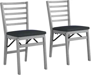COSCO Contoured Back Wood Folding Chair with Fabric Seat, Gray Wash, 2-Pack