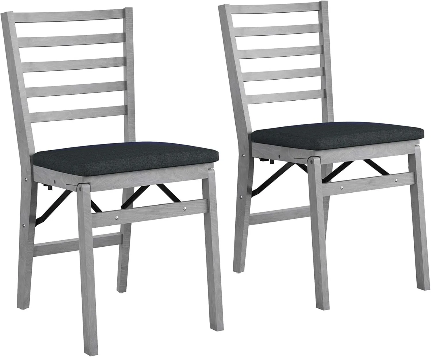 COSCO Contoured Back Wood Folding Chair with Fabric Seat, Gray Wash, 2-Pack