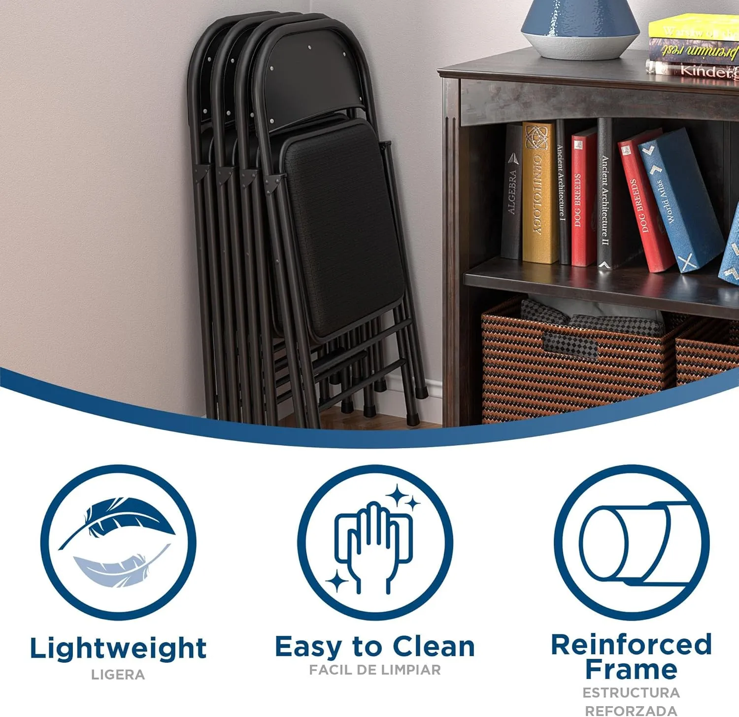 Cosco SmartFold® Fabric Folding Chair, 4-Pack, Black