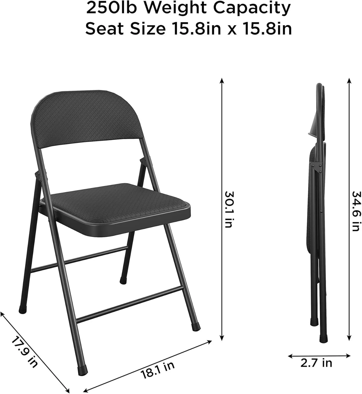 Cosco SmartFold® Fabric Folding Chair, 4-Pack, Black