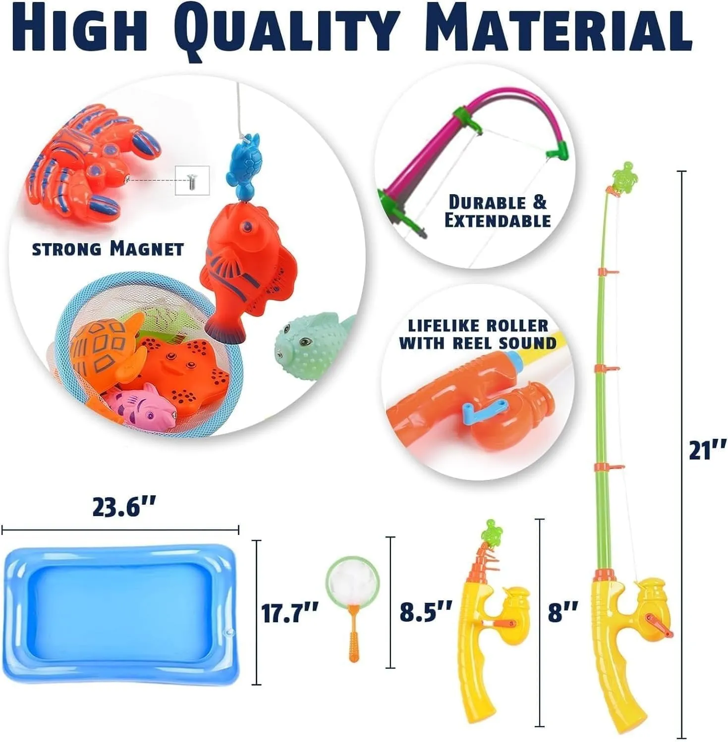 CozyBomB™ Magnetic Fishing Toys Game Set for Kids | Water Table Bathtub Kiddie Pool Party & Pole Rod Net, Plastic Floating Fish Toddler Color Ocean Sea Animals Birthday Age 3 4 5 6 Year