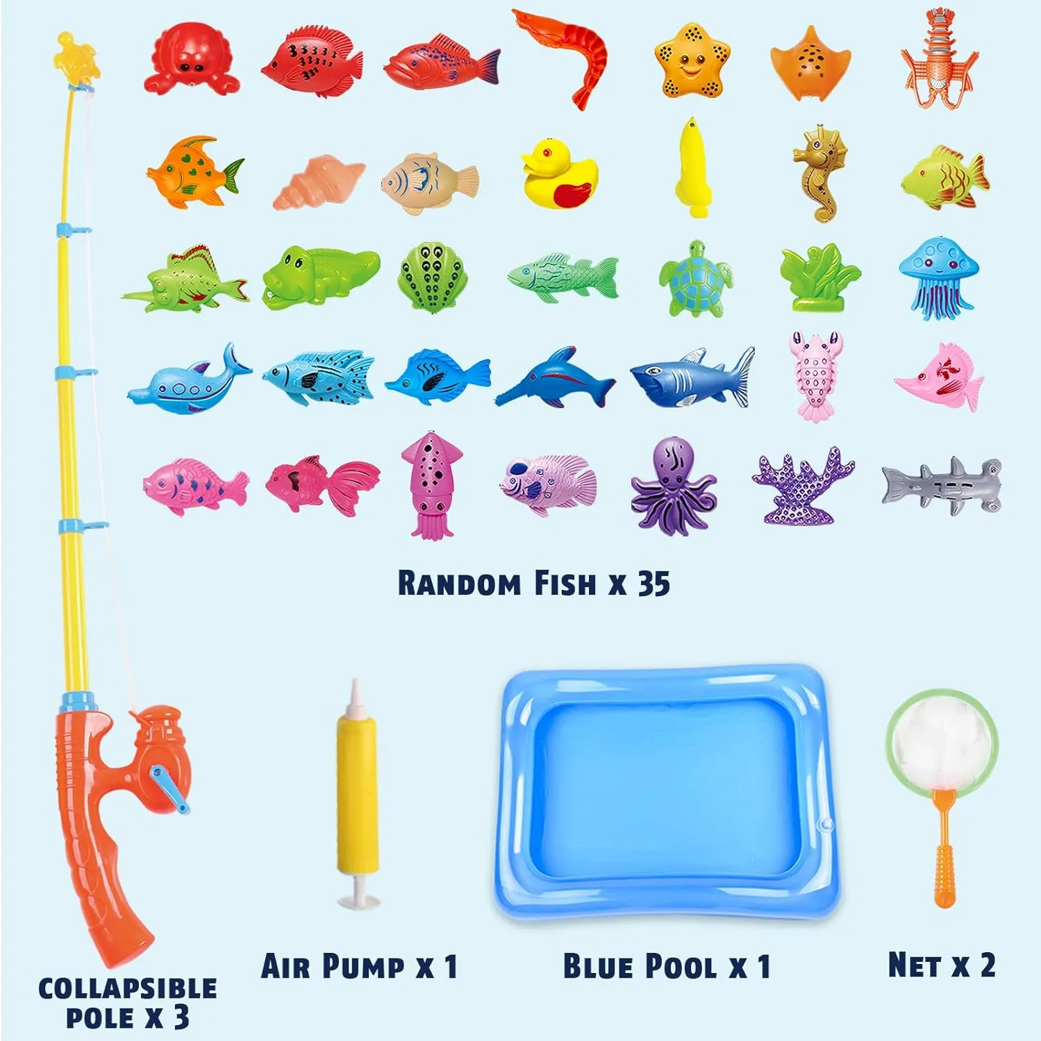 CozyBomB™ Magnetic Fishing Toys Game Set for Kids | Water Table Bathtub Kiddie Pool Party & Pole Rod Net, Plastic Floating Fish Toddler Color Ocean Sea Animals Birthday Age 3 4 5 6 Year