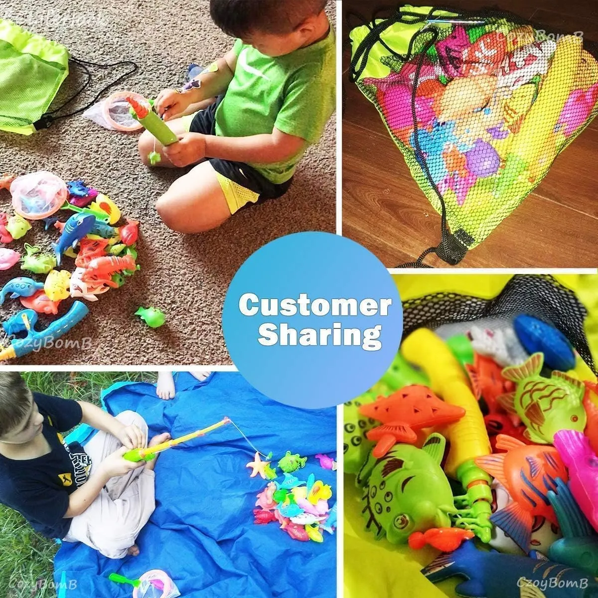 CozyBomB™ Magnetic Fishing Toys Game Set for Kids | Water Table Bathtub Kiddie Pool Party & Pole Rod Net, Plastic Floating Fish Toddler Color Ocean Sea Animals Birthday Age 3 4 5 6 Year