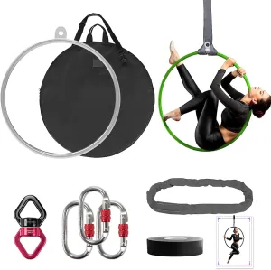 DASKING Aerial Hoop 85cm/90cm Aerial Ring Set Fully Strength Tested 500LBS Single Point Circus Aerial Equipment Yoga Hoop with Accessories and Storage Bag to Carry Yoga Equipment