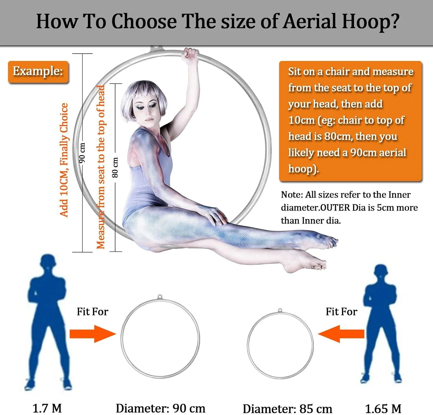 DASKING Aerial Hoop 85cm/90cm Aerial Ring Set Fully Strength Tested 500LBS Single Point Circus Aerial Equipment Yoga Hoop with Accessories and Storage Bag to Carry Yoga Equipment