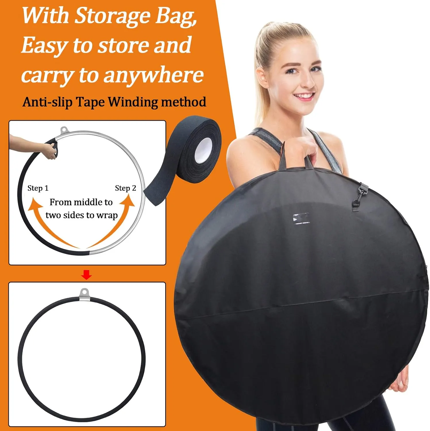 DASKING Aerial Hoop 85cm/90cm Aerial Ring Set Fully Strength Tested 500LBS Single Point Circus Aerial Equipment Yoga Hoop with Accessories and Storage Bag to Carry Yoga Equipment