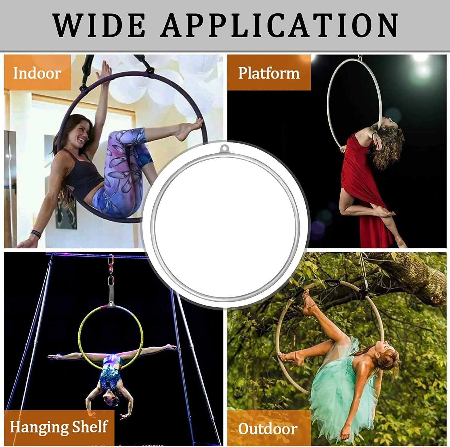 DASKING Aerial Hoop 85cm/90cm Aerial Ring Set Fully Strength Tested 500LBS Single Point Circus Aerial Equipment Yoga Hoop with Accessories and Storage Bag to Carry Yoga Equipment