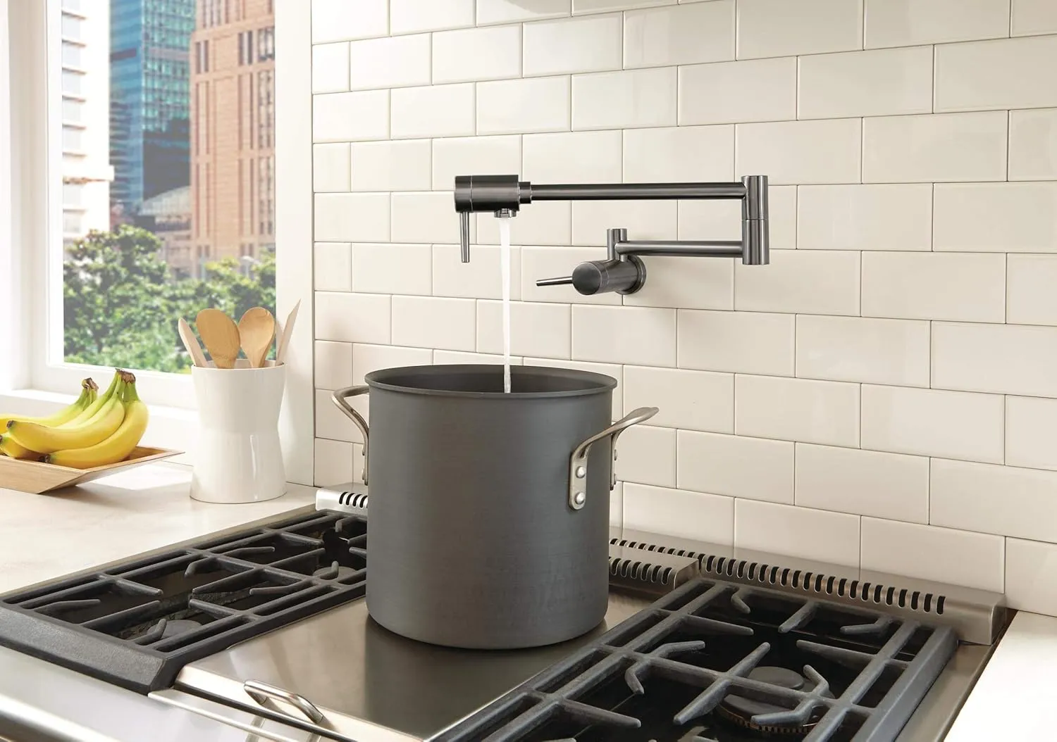 Delta Faucet Contemporary Wall Mount Pot Filler Faucet, Black Pot Filler Kitchen Faucet, Delta Pot Filler, Wall Mount Kitchen Faucet, Potfiller, Black Stainless 1165LF-KS