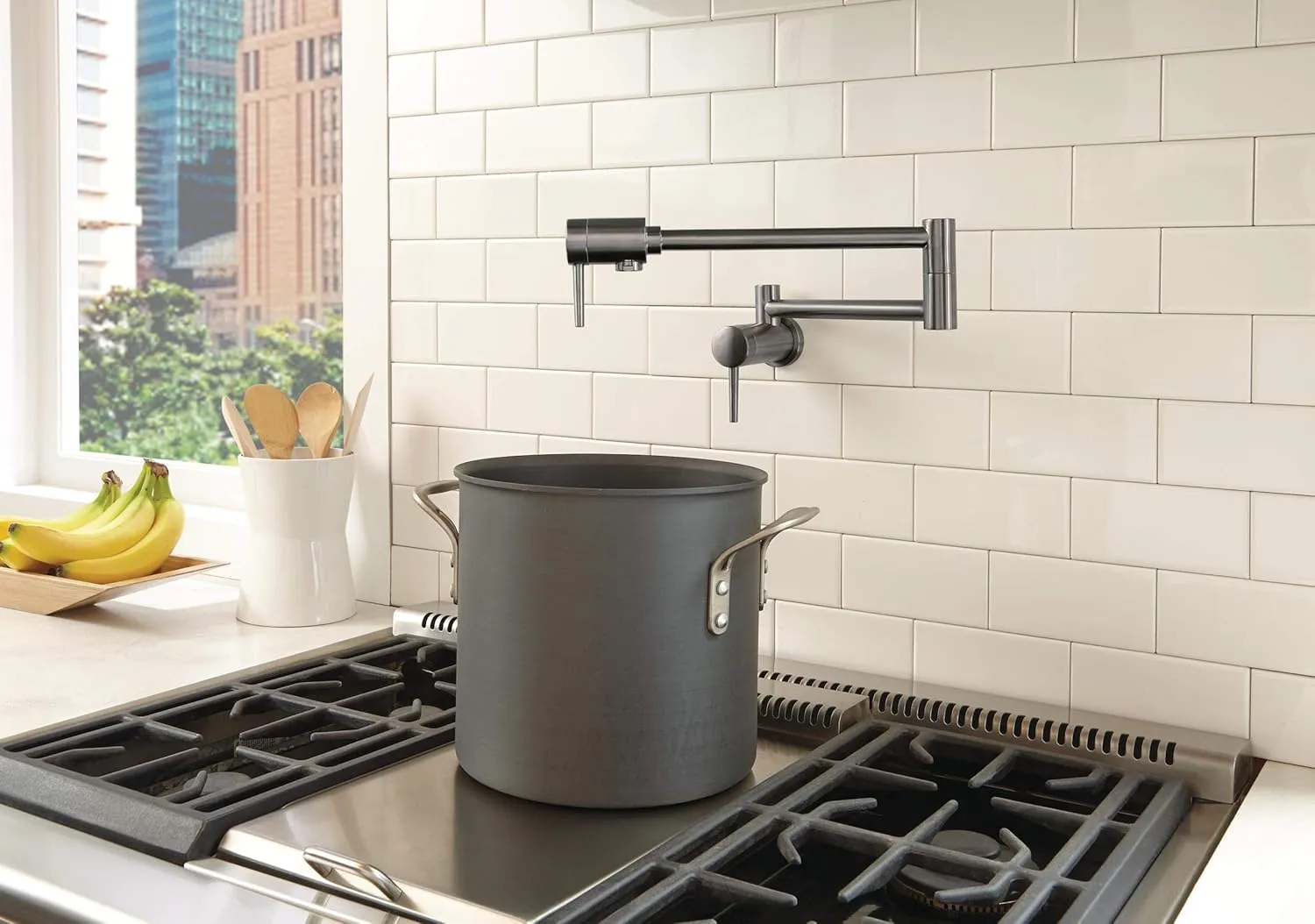 Delta Faucet Contemporary Wall Mount Pot Filler Faucet, Black Pot Filler Kitchen Faucet, Delta Pot Filler, Wall Mount Kitchen Faucet, Potfiller, Black Stainless 1165LF-KS