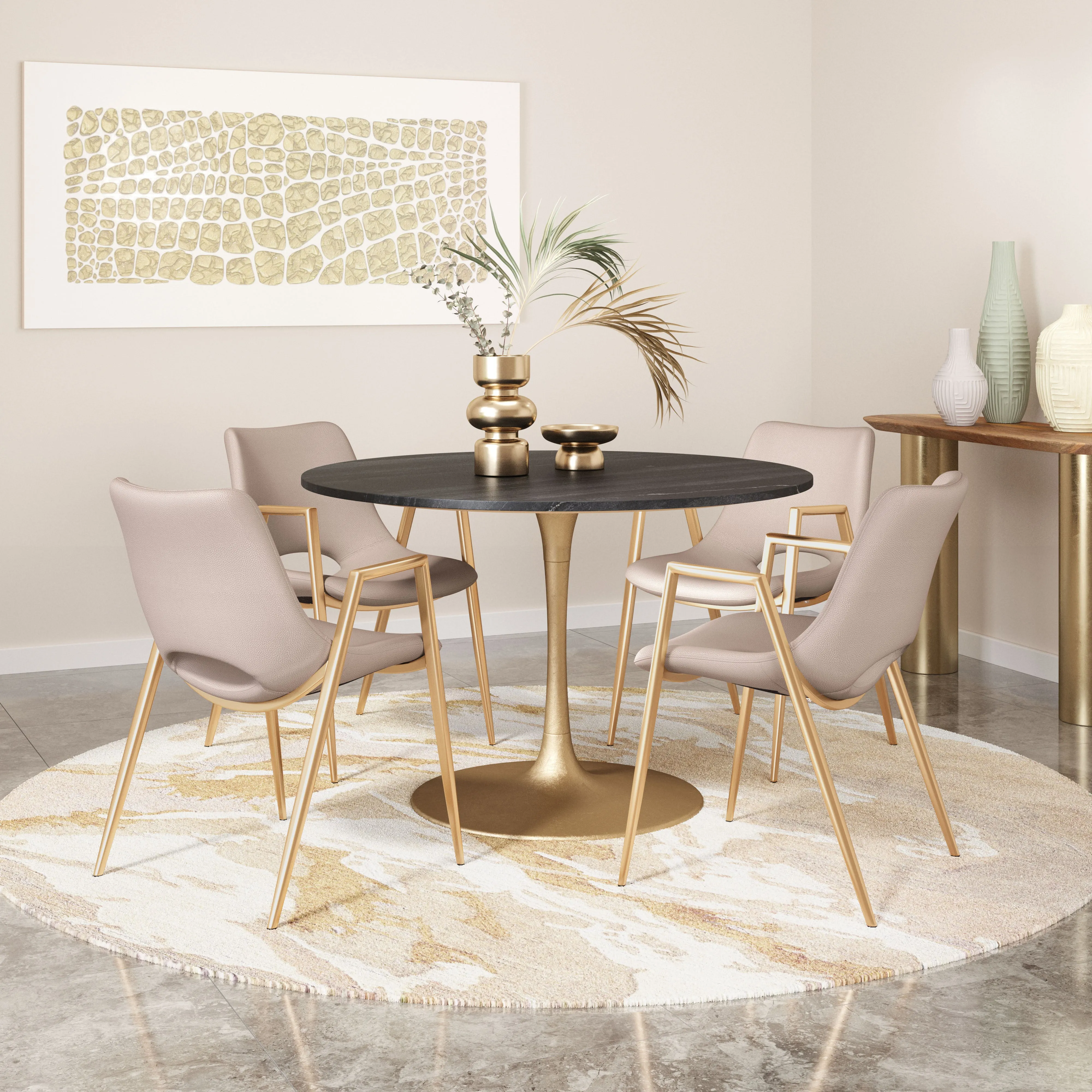 Desi Dining Chair  Beige & Gold