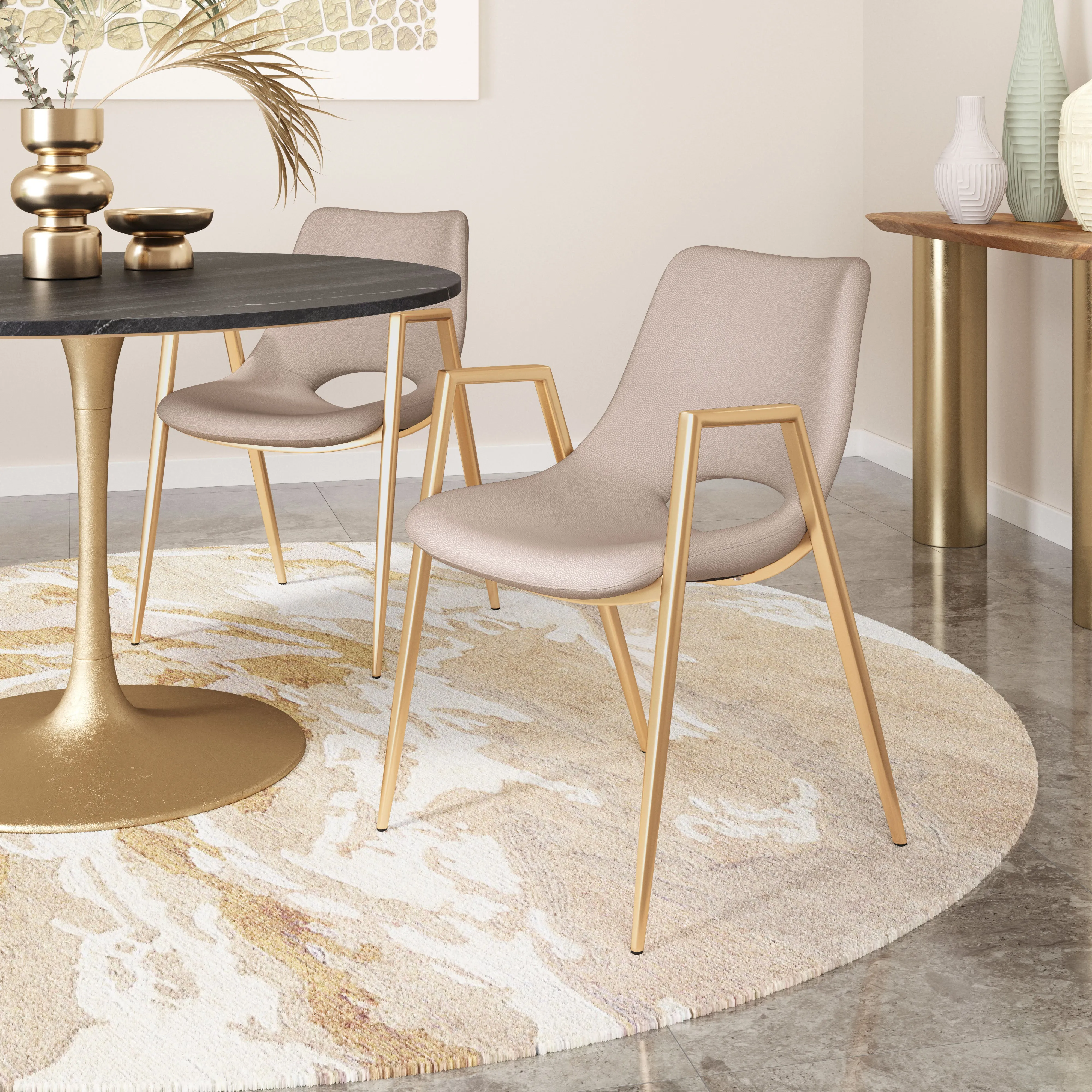 Desi Dining Chair  Beige & Gold