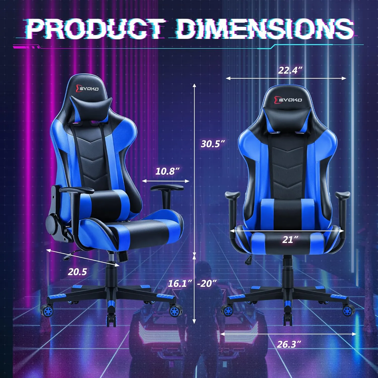 Devoko Ergonomic Gaming Chair Racing Style Adjustable Height High Back PC Computer Chair with Headrest and Lumbar Support Executive Office Chair (Blue)