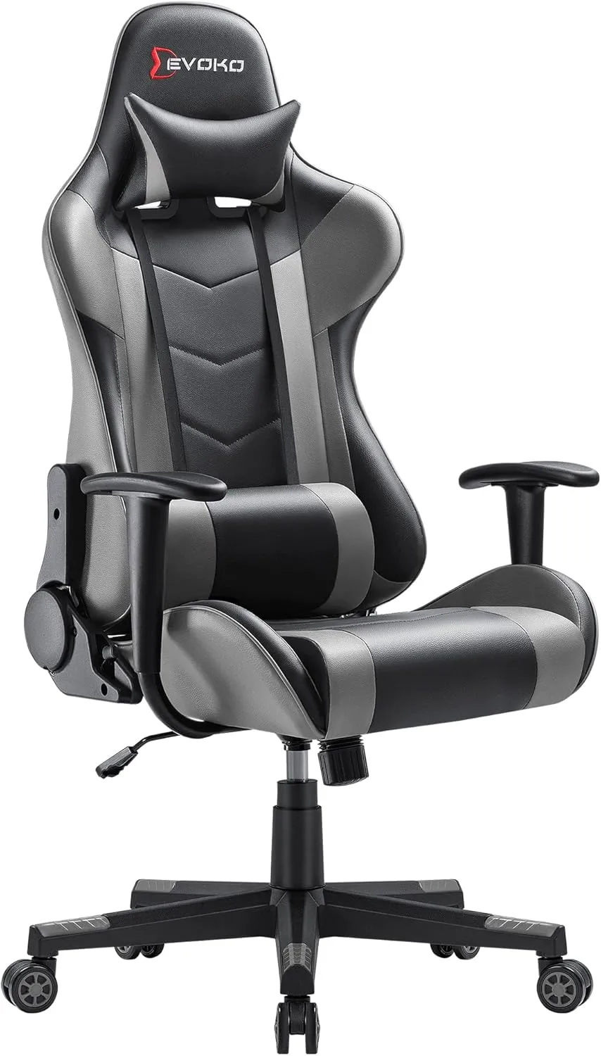 Devoko Ergonomic Gaming Chair Racing Style Adjustable Height High Back PC Computer Chair with Headrest and Lumbar Support Executive Office Chair (Grey)