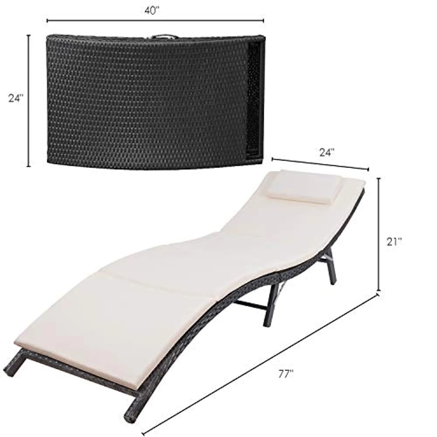 Devoko Patio Chaise Lounge Outdoor Rattan Patio Folding Lounge Chair with Cushion (Black)