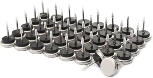 Dia Nail On Furniture Glides for Chairs, Tables - Furnigear Nickel Base Cushioned Furniture Nails - Allowing Chairs to Glide Effortlessly Over Carpet Floors (1", 40 Pack-Grey)