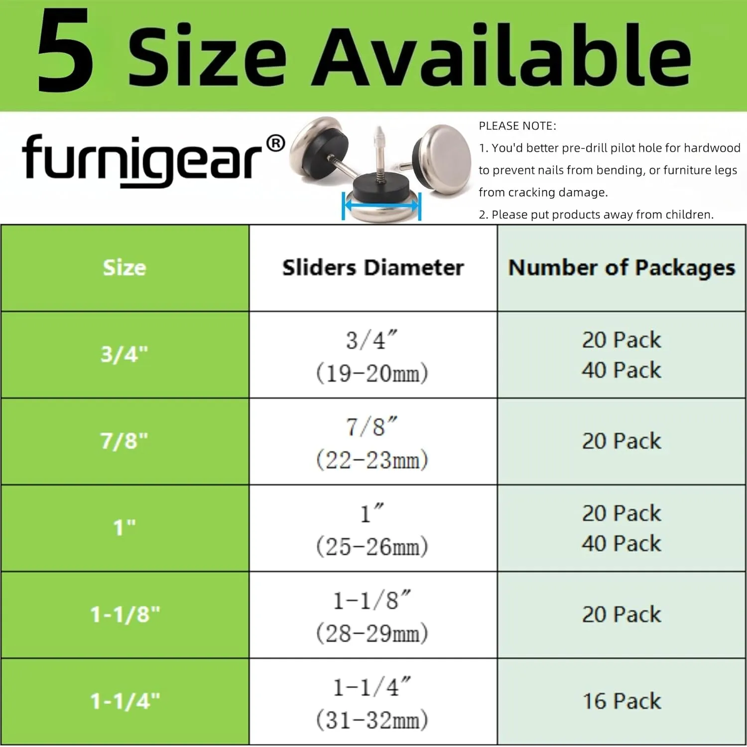 Dia Nail On Furniture Glides for Chairs, Tables - Furnigear Nickel Base Cushioned Furniture Nails - Allowing Chairs to Glide Effortlessly Over Carpet Floors (1", 40 Pack-Grey)