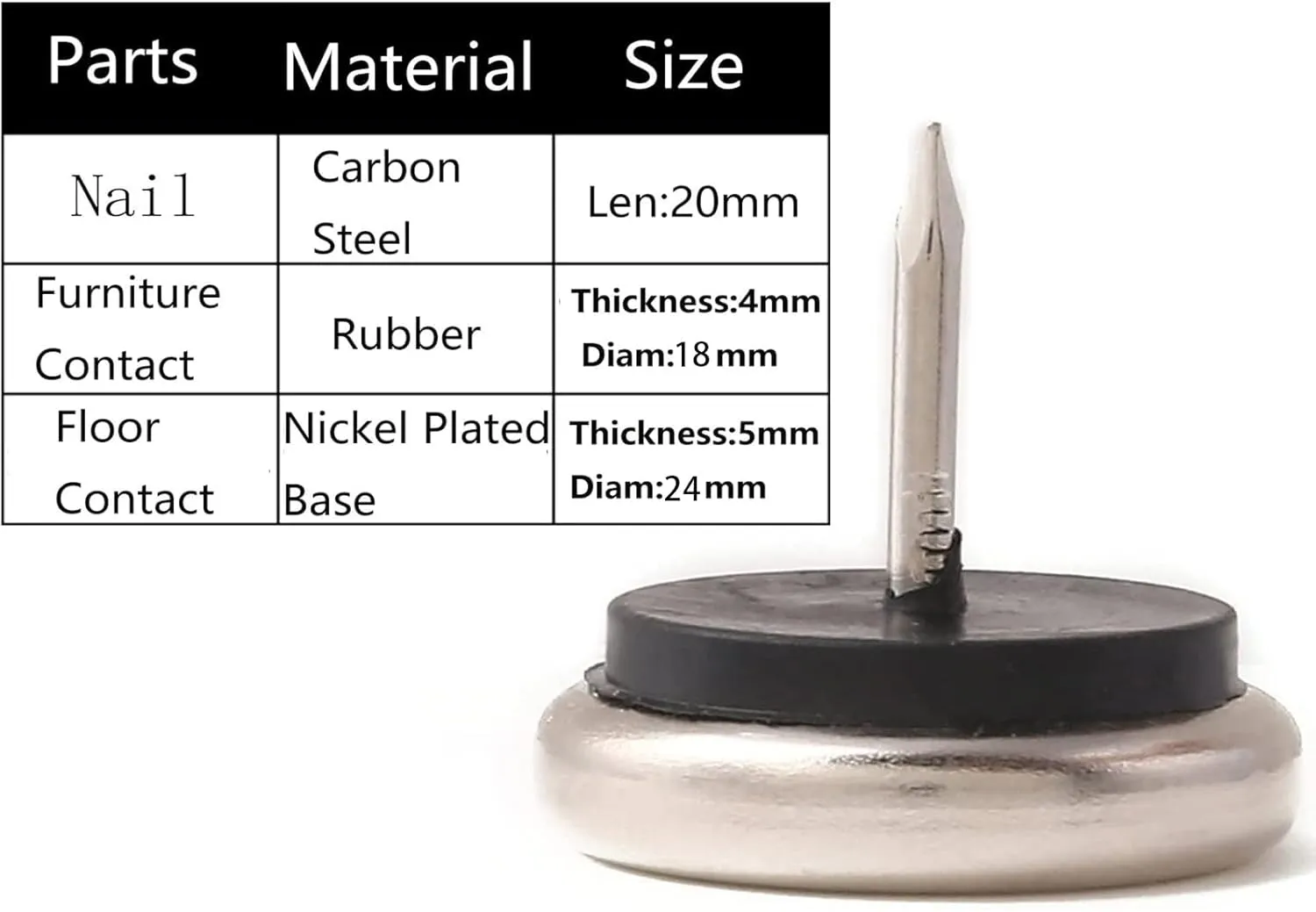Dia Nail On Furniture Glides for Chairs, Tables - Furnigear Nickel Base Cushioned Furniture Nails - Allowing Chairs to Glide Effortlessly Over Carpet Floors (1", 40 Pack-Grey)