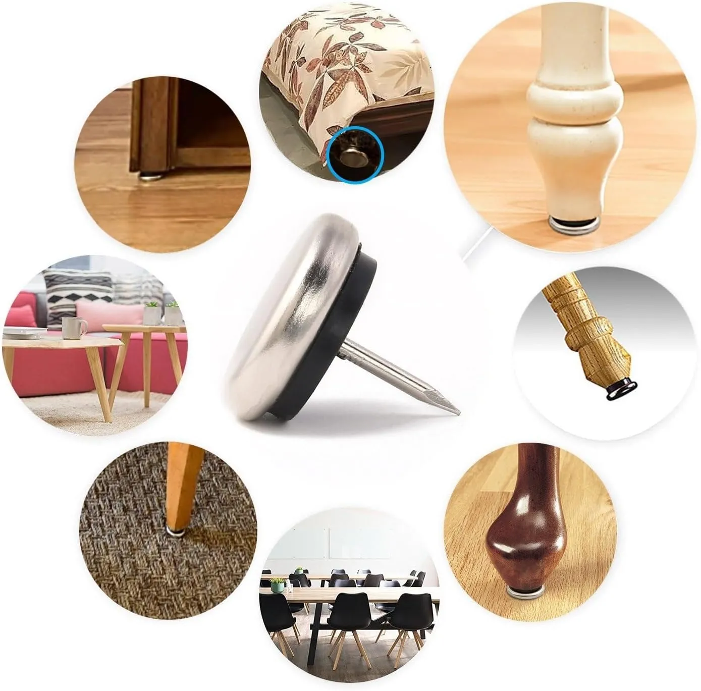 Dia Nail On Furniture Glides for Chairs, Tables - Furnigear Nickel Base Cushioned Furniture Nails - Allowing Chairs to Glide Effortlessly Over Carpet Floors (1", 40 Pack-Grey)