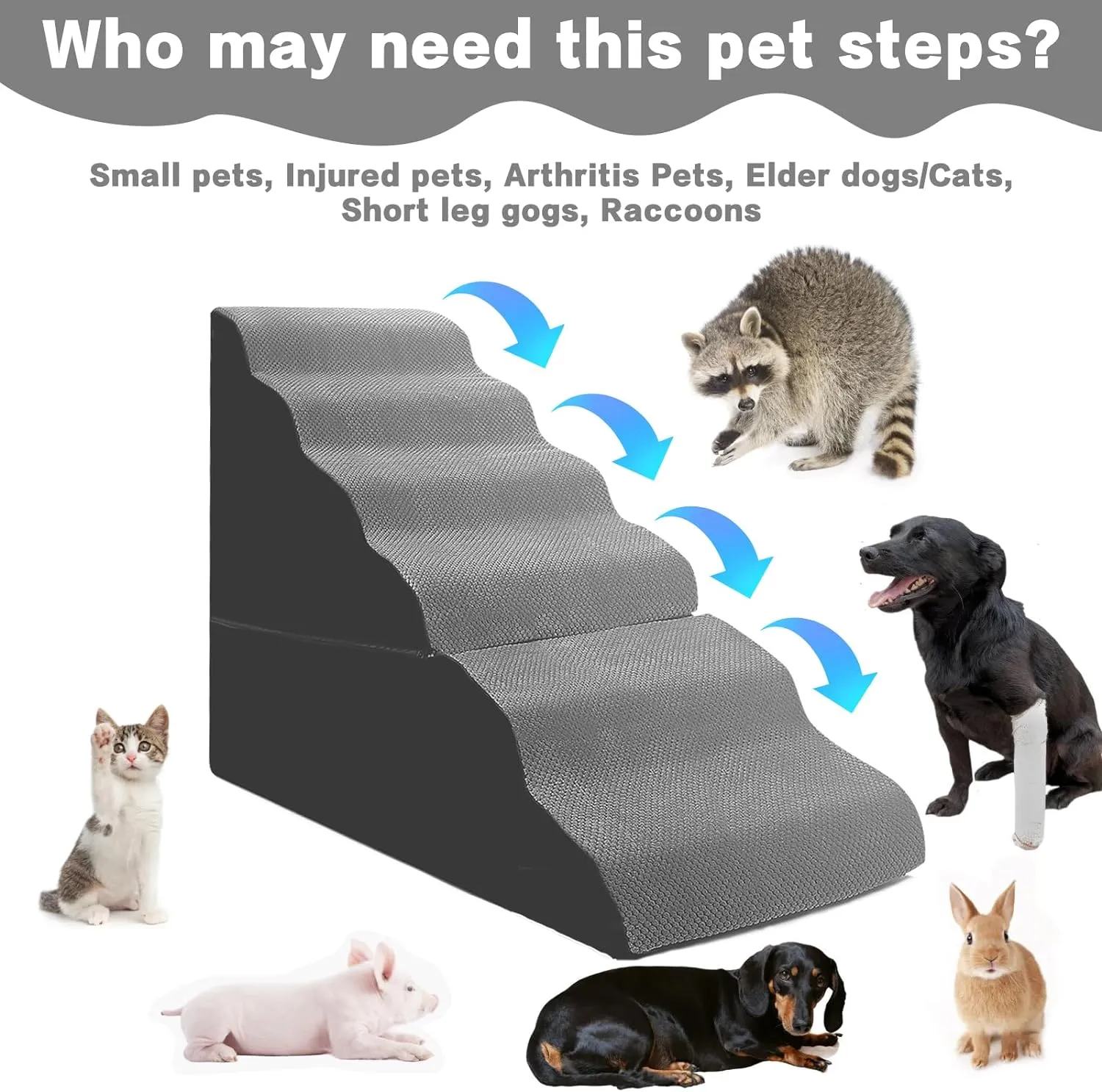 Dog Stairs for High Beds 30-36 inches Tall, 6-Step Pet Stairs/Steps for Small Large Dogs, 30D Foam Pet Dog Steps for High Bedsides, Dog Ramp/Ladder for Old Dogs/Cats, Grey
