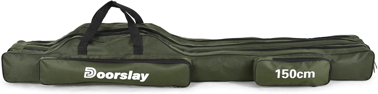 doorslay Fishing Rod Case Three Layers Oxford Portable Folding Fishing Pole Bag Outdoor Waterproof Tackle Storage Travel Bags Fishing Rod Bag