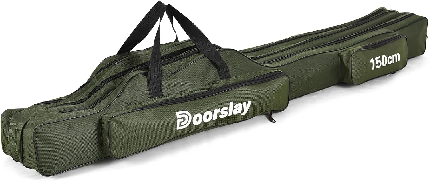 doorslay Fishing Rod Case Three Layers Oxford Portable Folding Fishing Pole Bag Outdoor Waterproof Tackle Storage Travel Bags Fishing Rod Bag