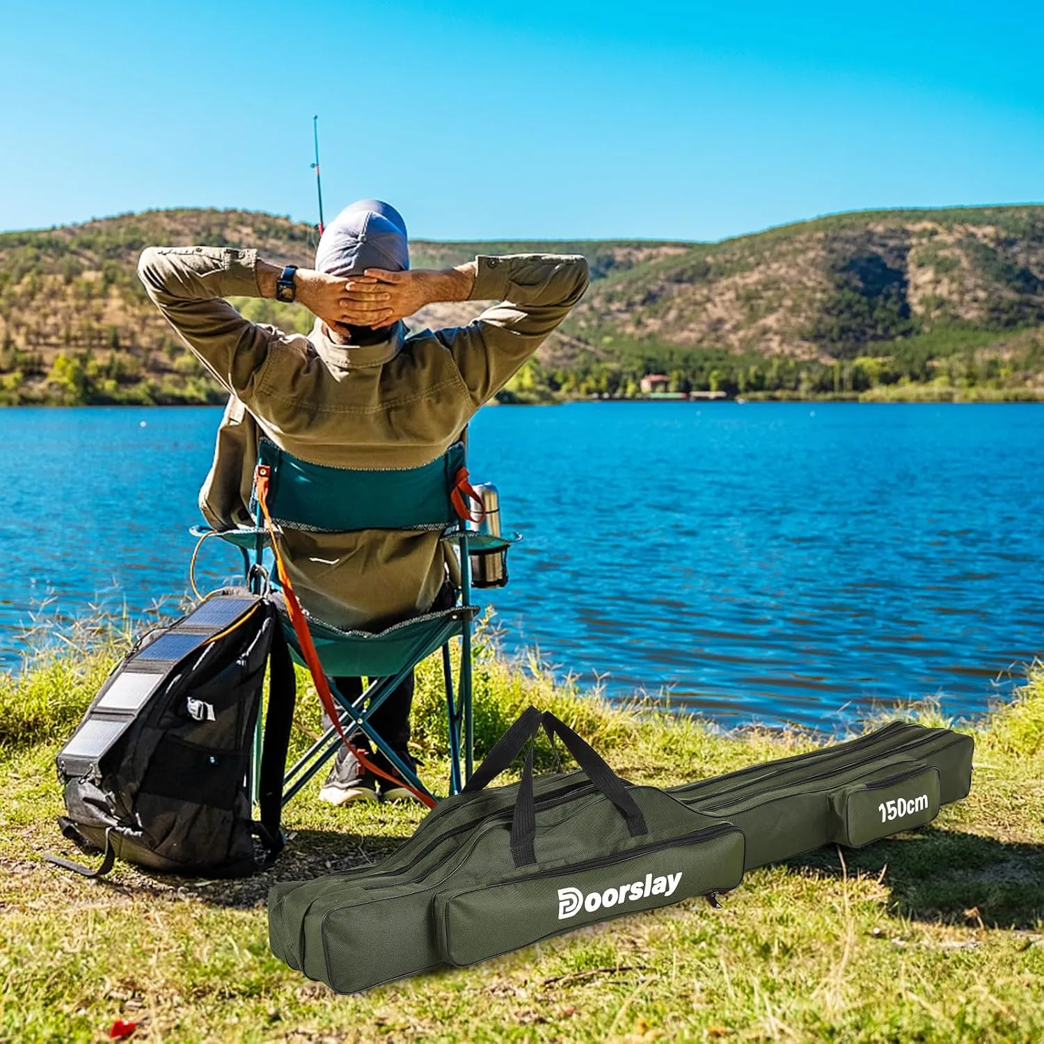 doorslay Fishing Rod Case Three Layers Oxford Portable Folding Fishing Pole Bag Outdoor Waterproof Tackle Storage Travel Bags Fishing Rod Bag