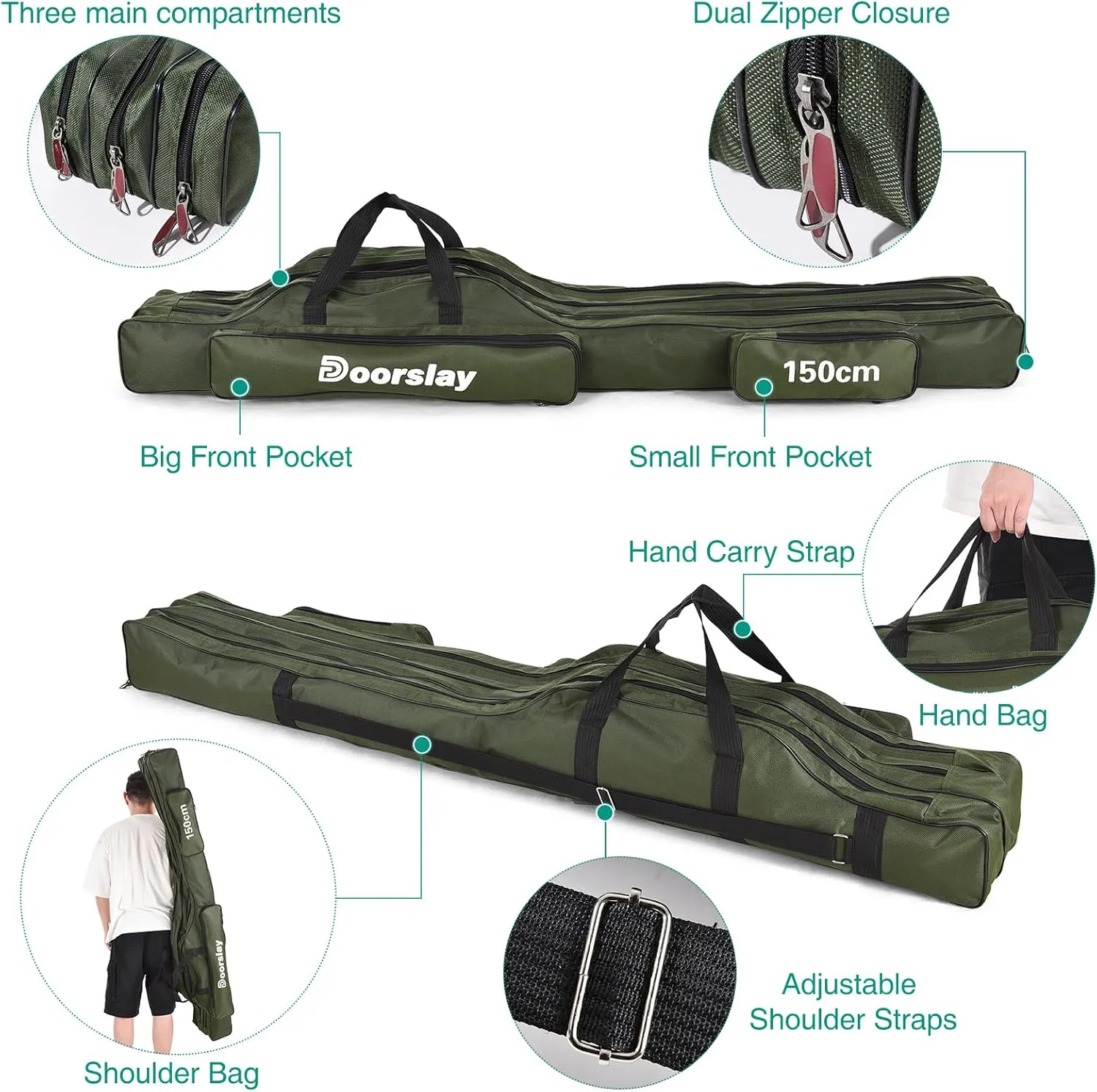 doorslay Fishing Rod Case Three Layers Oxford Portable Folding Fishing Pole Bag Outdoor Waterproof Tackle Storage Travel Bags Fishing Rod Bag