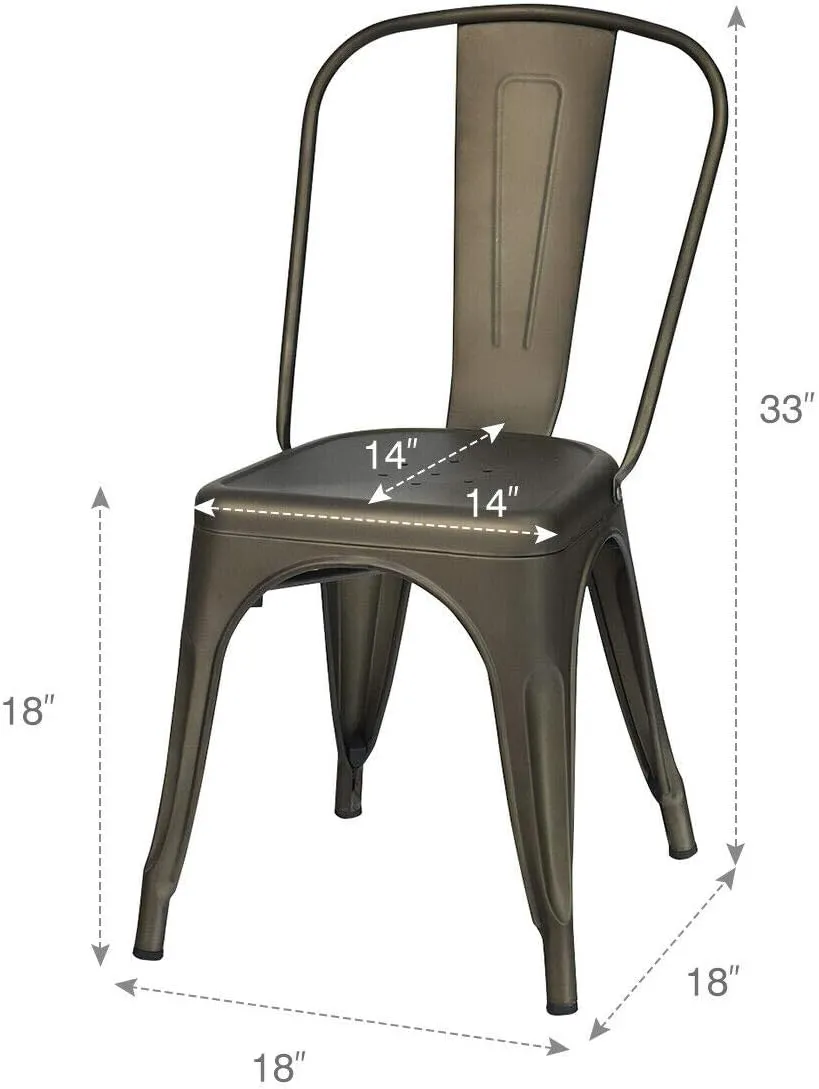 DORTALA Set of 4 Metal Dining Chair, Cafe Side Chairs w/Rubber Feet, Stylish and Modern Chairs, Stackable Bar Cafe Side Chair, Grey