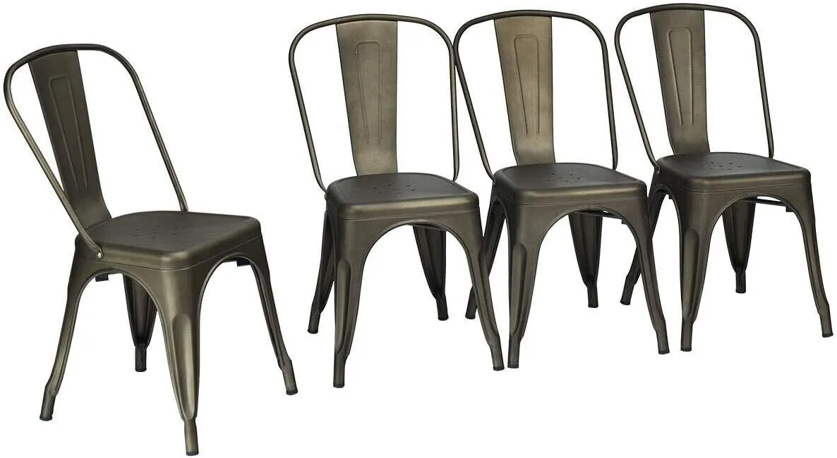 DORTALA Set of 4 Metal Dining Chair, Cafe Side Chairs w/Rubber Feet, Stylish and Modern Chairs, Stackable Bar Cafe Side Chair, Grey