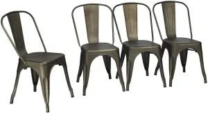 DORTALA Set of 4 Metal Dining Chair, Cafe Side Chairs w/Rubber Feet, Stylish and Modern Chairs, Stackable Bar Cafe Side Chair, Grey