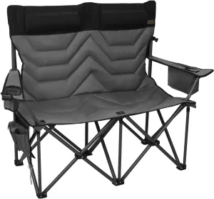 Double High-Back Camping Loveseat with Pillows, Dual Cup Holders & Cooler Bags - Oversized 2 Person Heavy Duty Folding Chair for Adults, 800LBS Capacity, Outdoor, Picnic, Lawn(BlackGrey)