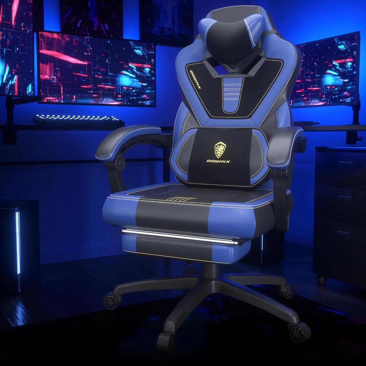 Dowinx Gaming Chair with Footrest, Big and Tall Gaming Chair for Heavy People, Gamer Chair for Adult with Massage (Blue)