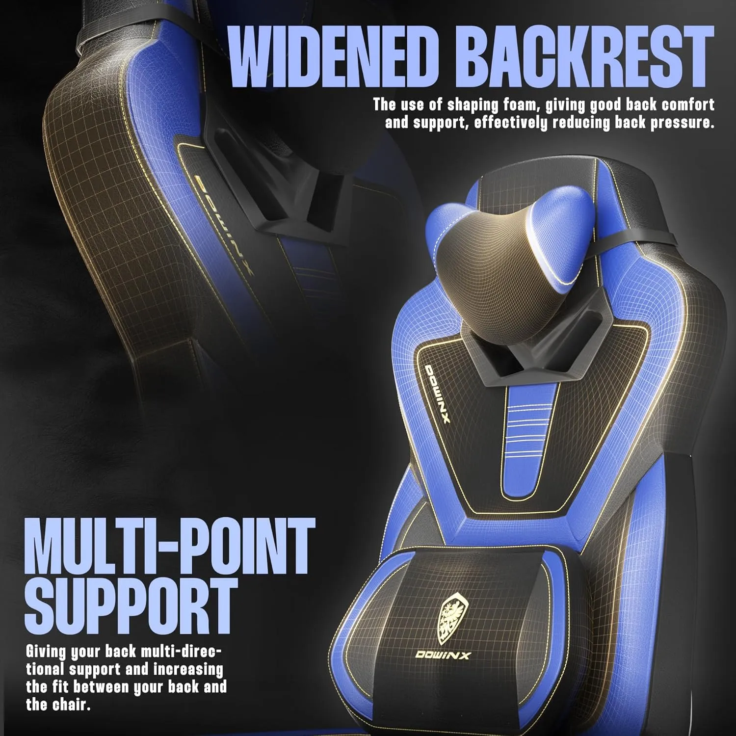 Dowinx Gaming Chair with Footrest, Big and Tall Gaming Chair for Heavy People, Gamer Chair for Adult with Massage (Blue)