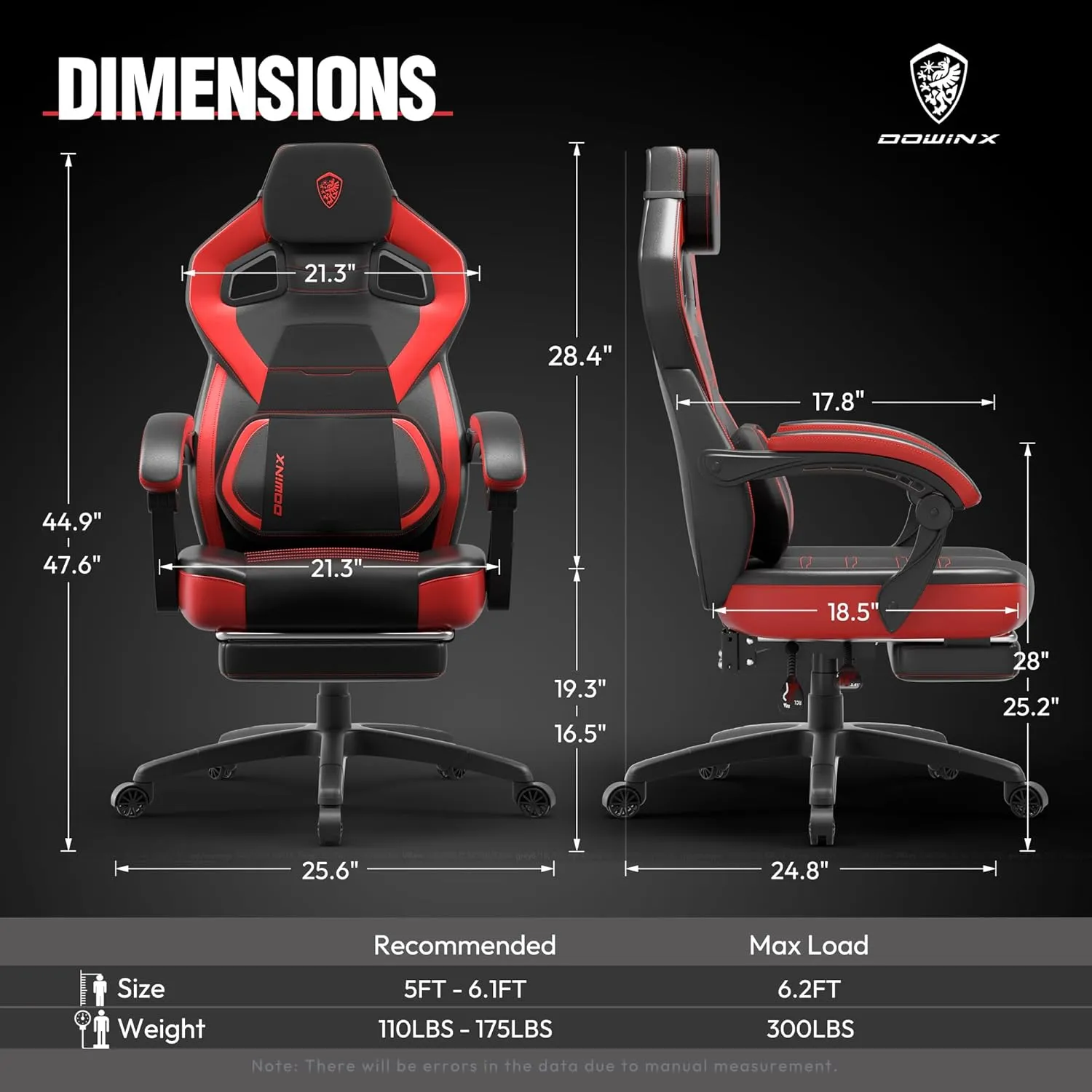 Dowinx Gaming Chair with Footrest, Big and Tall Gaming Chair for Heavy People, Gamer Chair for Adult with Massage, Ergonomic Gaming Chair with headrest, Computer Game Chair for 200lbs, Red