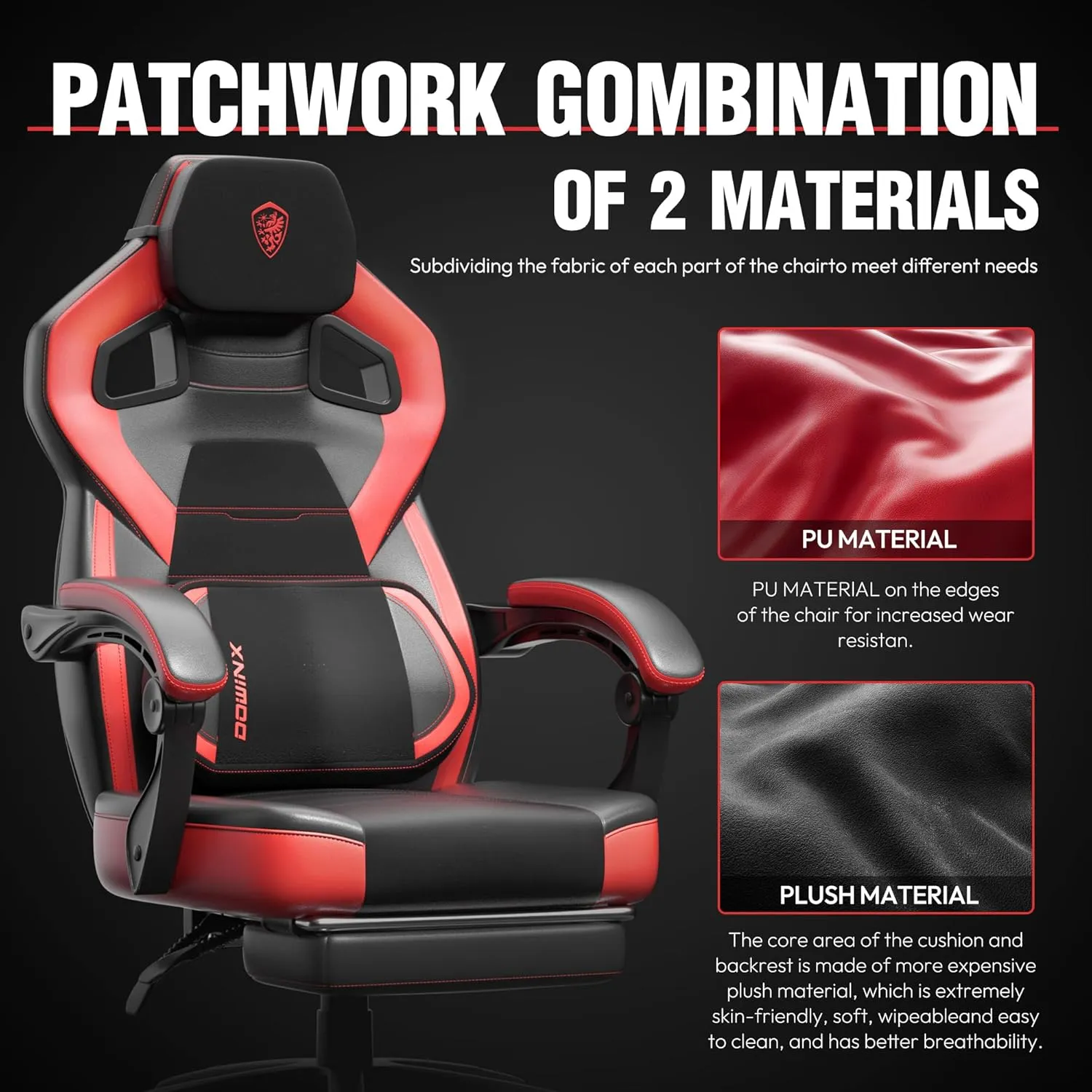 Dowinx Gaming Chair with Footrest, Big and Tall Gaming Chair for Heavy People, Gamer Chair for Adult with Massage, Ergonomic Gaming Chair with headrest, Computer Game Chair for 200lbs, Red