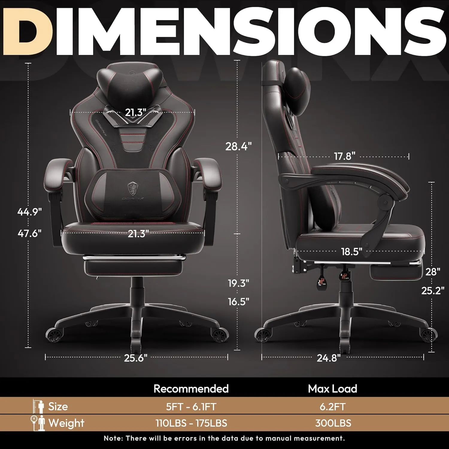 Dowinx Gaming Chair with Footrest,Big and Tall Game Chair for Heavy People, Gamer Chair with Massage Lumbar Support,Ergonomic Computer Gaming Chair for 200lbs (Black)