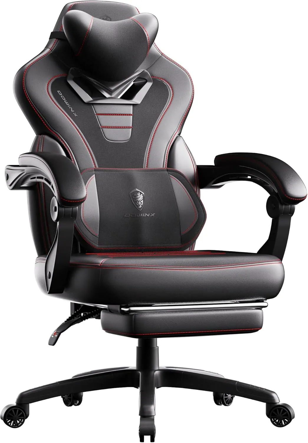 Dowinx Gaming Chair with Footrest,Big and Tall Game Chair for Heavy People, Gamer Chair with Massage Lumbar Support,Ergonomic Computer Gaming Chair for 200lbs (Black)