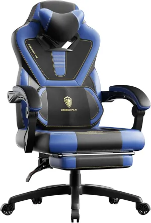 Dowinx Gaming Chair with Footrest,Big and Tall Game Chair for Heavy People, Gamer Chair with Massage Lumbar Support,Ergonomic Computer Gaming Chair for 200lbs (Blue)