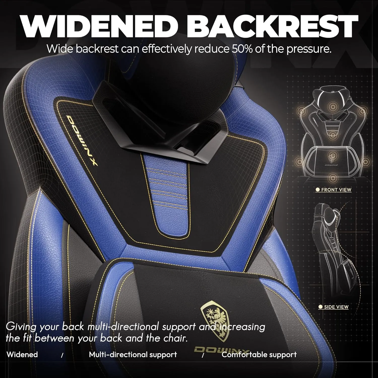 Dowinx Gaming Chair with Footrest,Big and Tall Game Chair for Heavy People, Gamer Chair with Massage Lumbar Support,Ergonomic Computer Gaming Chair for 200lbs (Blue)