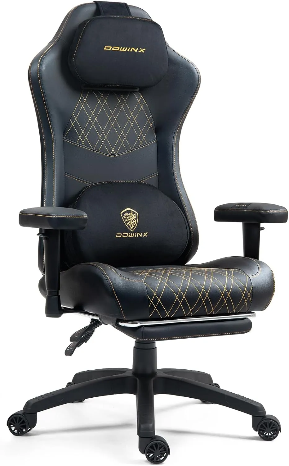 Dowinx Heated Massage Gaming Chair for Adults, Ergonomic Gamer Chair with Sofa-Grade Pocket Spring Cushion and with Lumbar Support, Reclining Computer Chair with Adjustable Footrest, Black Gold