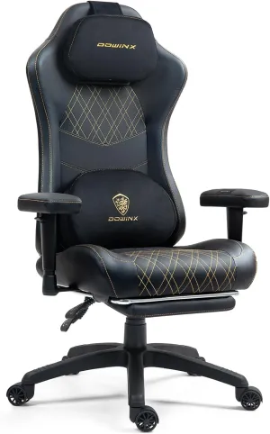 Dowinx Heated Massage Gaming Chair for Adults, Ergonomic Gamer Chair with Sofa-Grade Pocket Spring Cushion and with Lumbar Support, Reclining Computer Chair with Adjustable Footrest, Black Gold