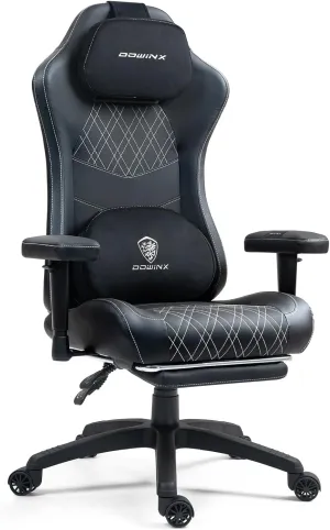 Dowinx Heated Massage Gaming Chair for Adults, Ergonomic Gamer Chair with Sofa-Grade Pocket Spring Cushion and with Lumbar Support, Reclining Computer Chair with Adjustable Footrest, Black White