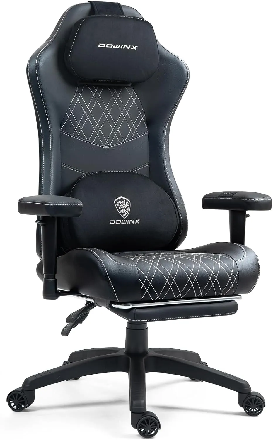 Dowinx Heated Massage Gaming Chair for Adults, Ergonomic Gamer Chair with Sofa-Grade Pocket Spring Cushion and with Lumbar Support, Reclining Computer Chair with Adjustable Footrest, Black White