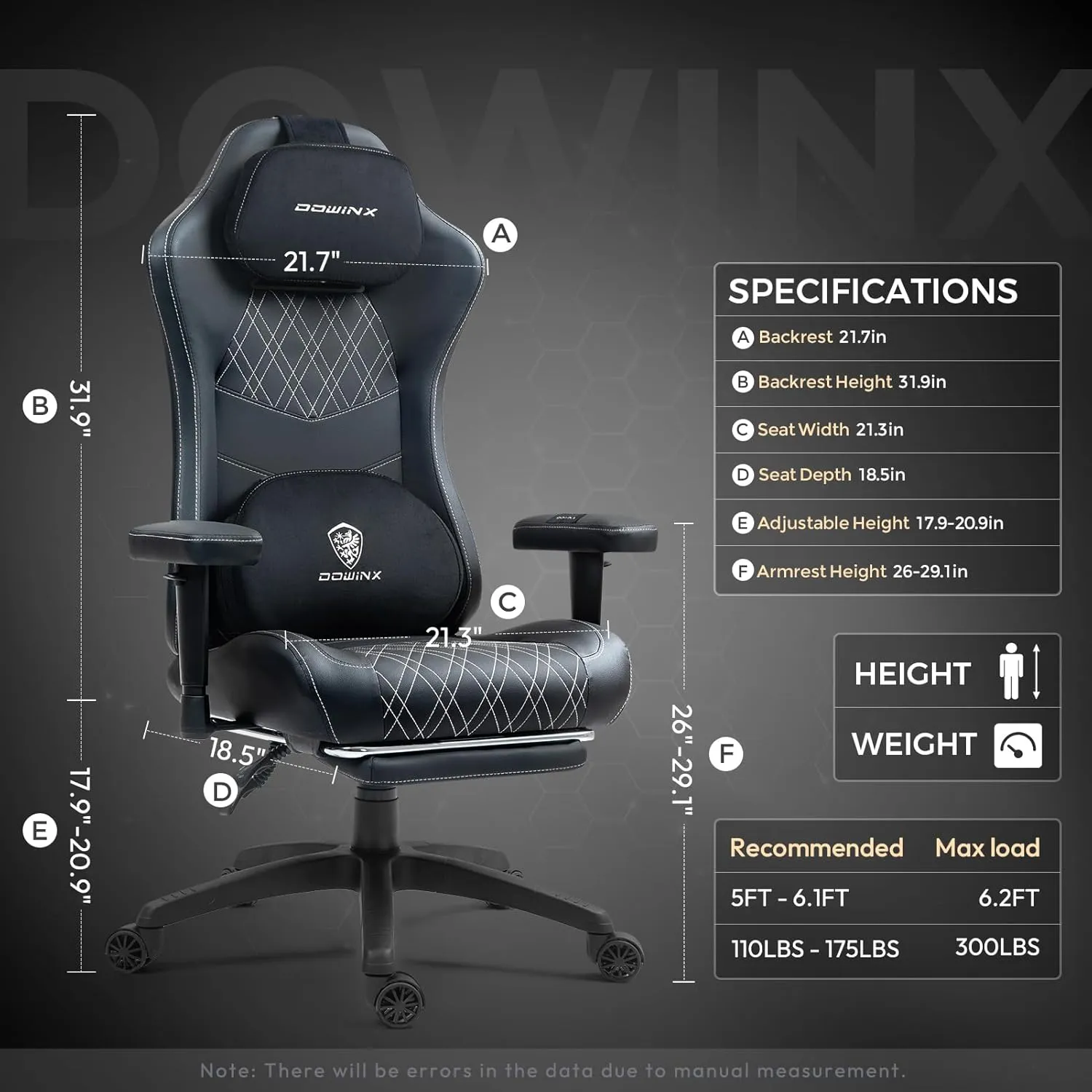 Dowinx Heated Massage Gaming Chair for Adults, Ergonomic Gamer Chair with Sofa-Grade Pocket Spring Cushion and with Lumbar Support, Reclining Computer Chair with Adjustable Footrest, Black White
