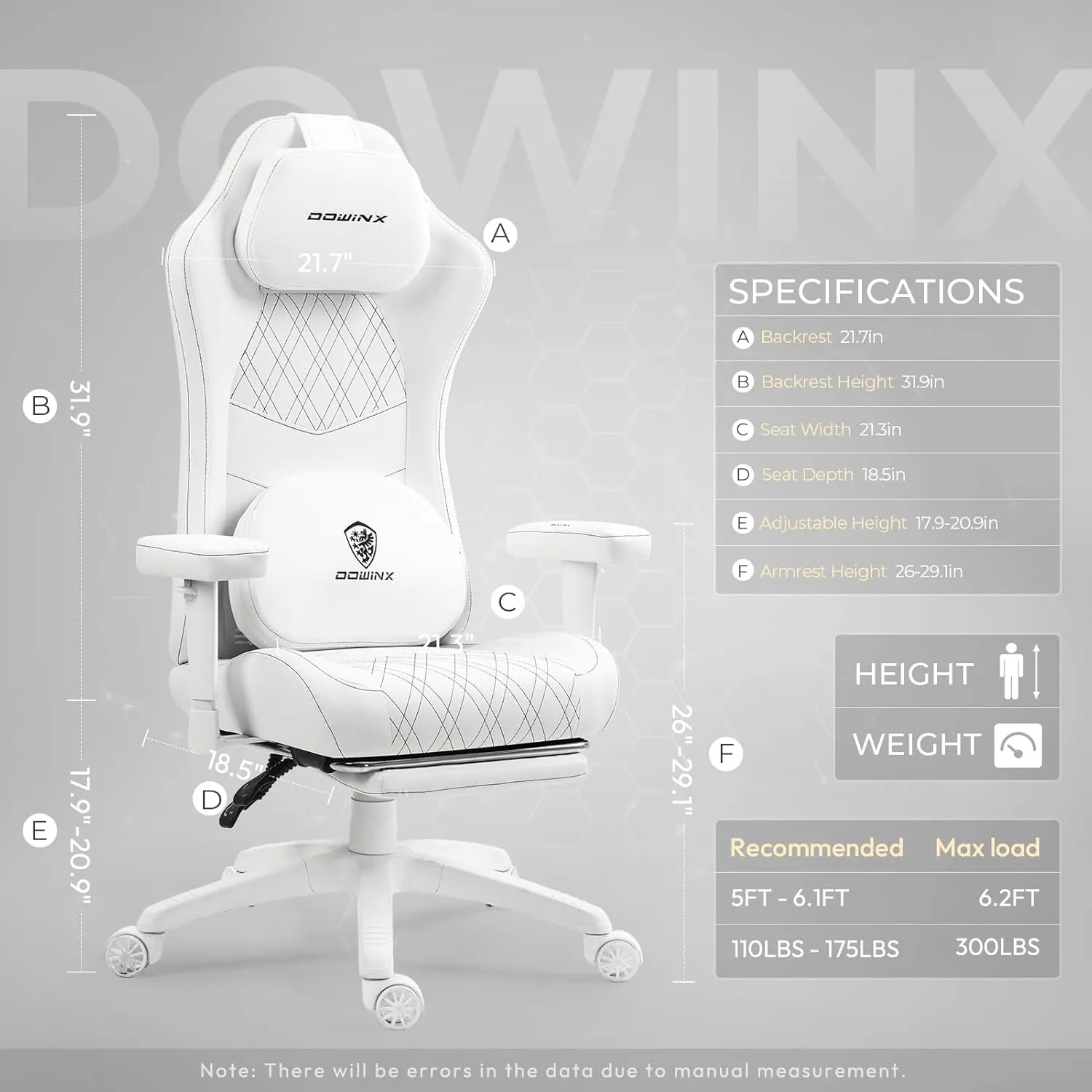 Dowinx Heated Massage Gaming Chair for Adults, Ergonomic Gamer Chair with Sofa-Grade Pocket Spring Cushion and with Lumbar Support, Reclining Computer Chair with Adjustable Footrest, White