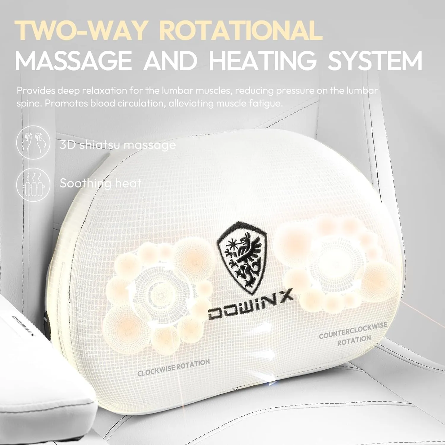 Dowinx Heated Massage Gaming Chair for Adults, Ergonomic Gamer Chair with Sofa-Grade Pocket Spring Cushion and with Lumbar Support, Reclining Computer Chair with Adjustable Footrest, White