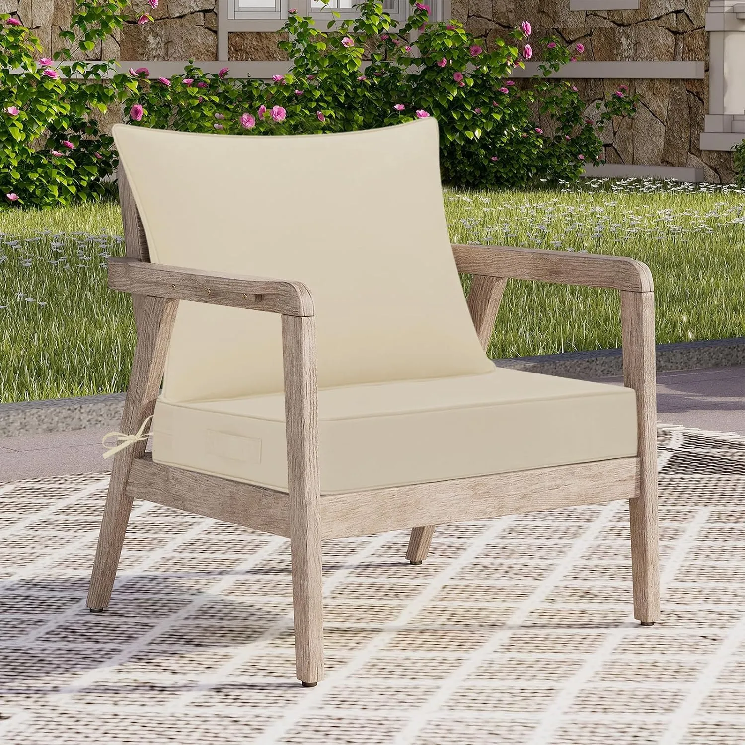 downluxe Waterproof Outdoor Chair Cushions 24x24, Outdoor Cushions for Patio Furniture with Removable Cover, Outdoor Deep Seat Patio Cushion Set with Backrest for Sofa, Couch and Patio Chairs, Beige